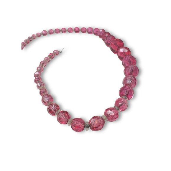 Vintage Pink Faceted Crystal Graduated Beaded Necklace Japan 16.5" Mid-Century - Picture 9 of 10